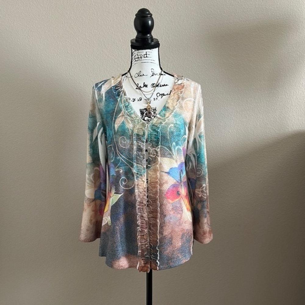 ✨HP✨Vintage Mushka by Sienna Rose, Inc | Multicolored Boho Calla Lily Sweater